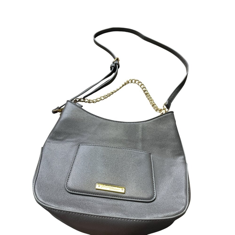 Betsey Johnson Womens Gray Faux Leather Crossbody Handbag SKU 8602